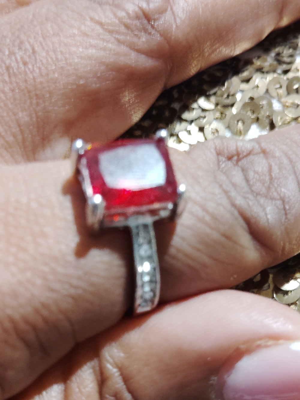Sz 8 Elegant Red Gemstone Sterling-Style Ring - Women Jewelry